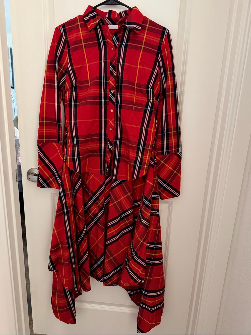 Red Plaid WomensButton-Up Dress